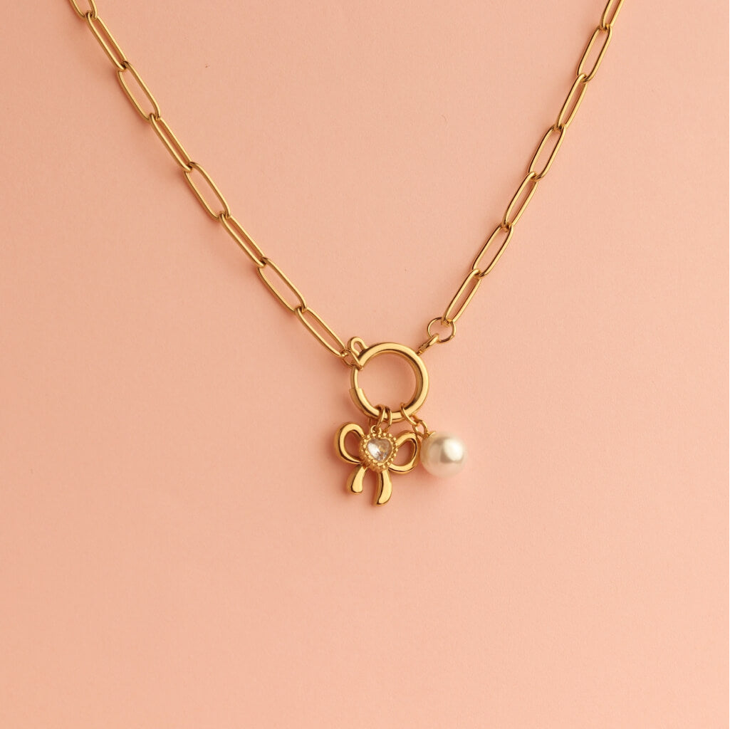 Bow Pearl Charm Necklace