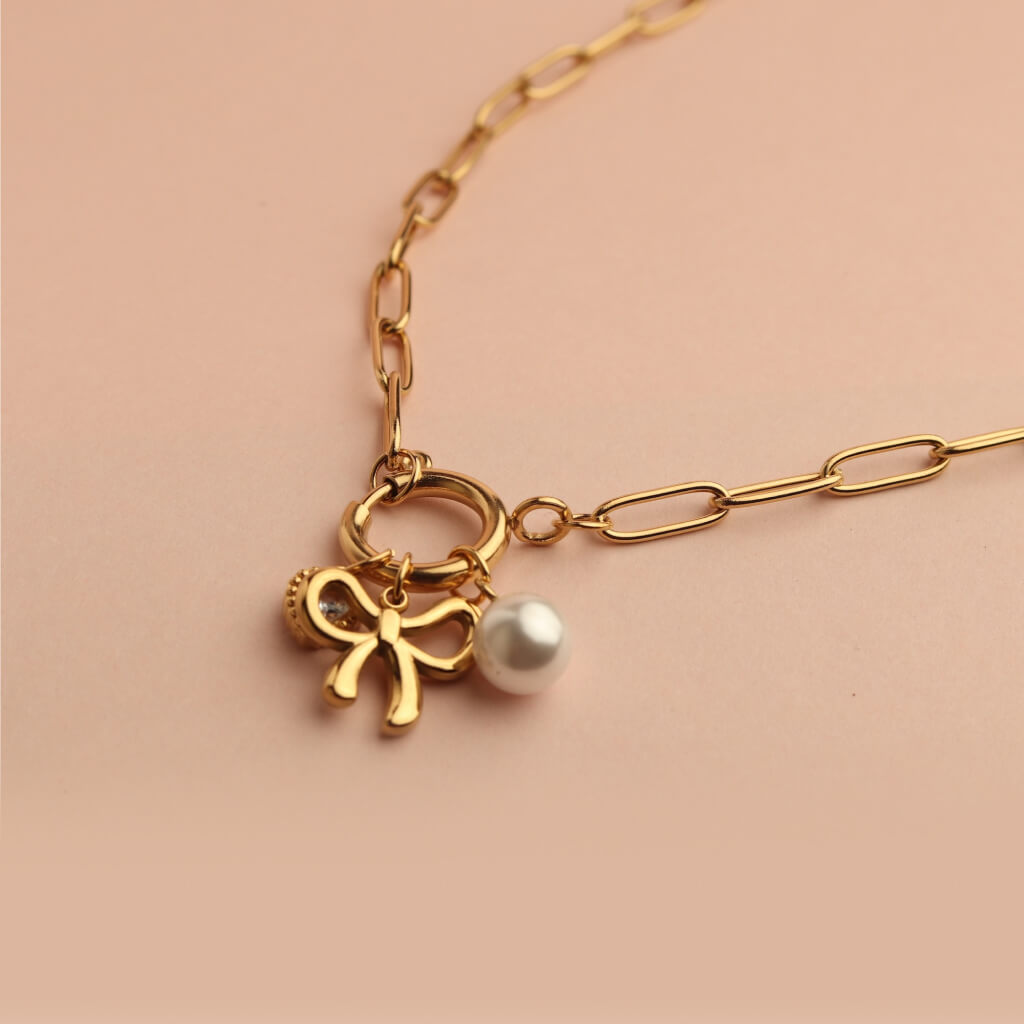 Bow Pearl Charm Necklace
