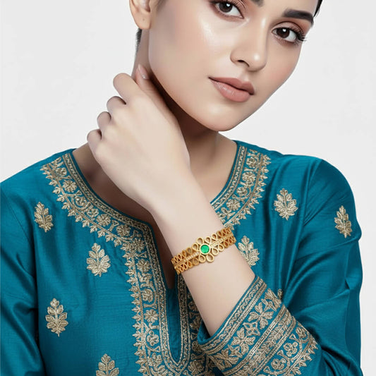 Emerald Green Stone Gold Plated Bracelet