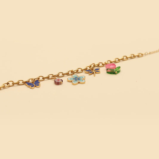 Forest Bloom Enamel Charm Chain Bracelet