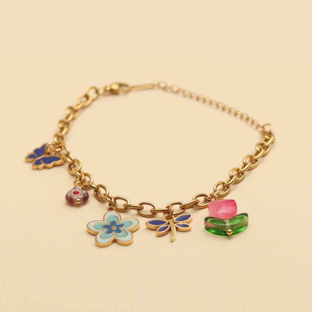 Forest Bloom Enamel Charm Chain Bracelet
