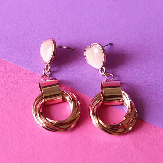 Glimmer Orbit Earrings Heart Stone Earrings