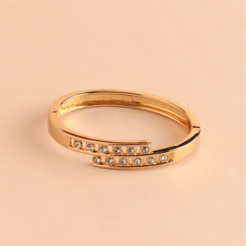 Gold-Tone Hinged Bracelet with Double Row Crystals