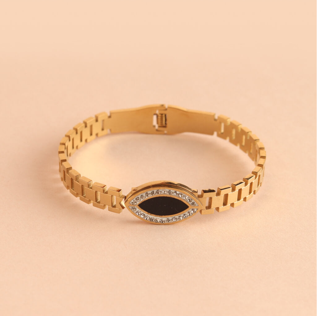 Gold Bracelet with Black Marquise Center