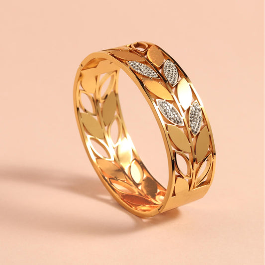 Gold Leaf Cutout Bracelet with Crystal