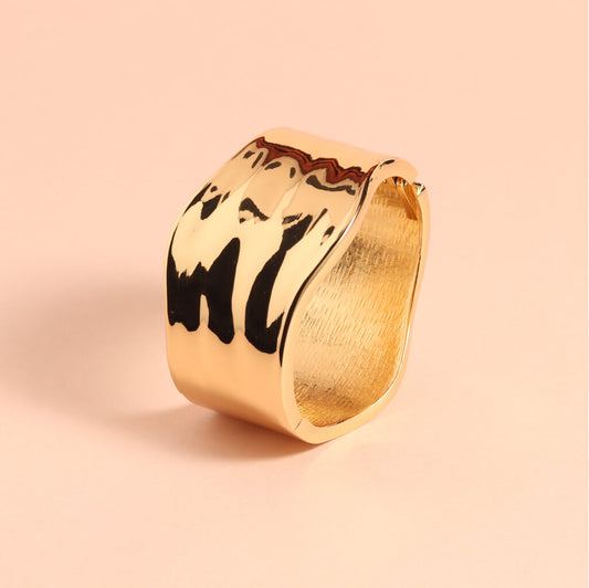 Gold Wide Wave Cuff Bracelet