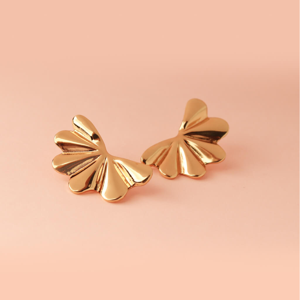 Golden Fan Stud Earrings