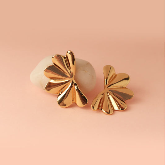 Golden Fan Stud Earrings