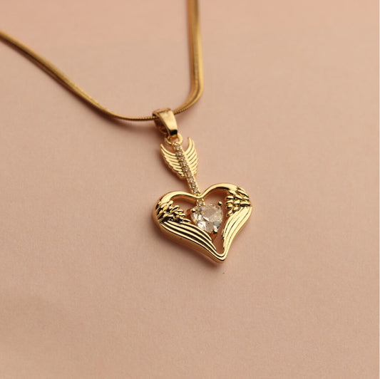 Golden Heart Arrow Pendant Necklace