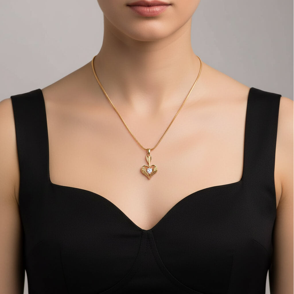 Golden Heart Arrow Pendant Necklace