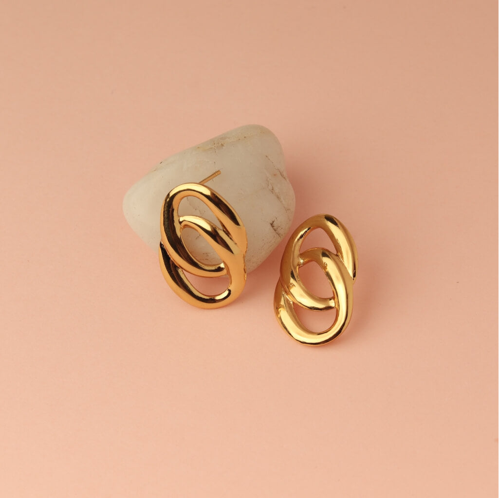 Golden Link Stud Earrings