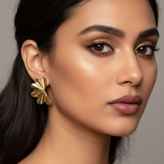 Golden Fan Stud Earrings