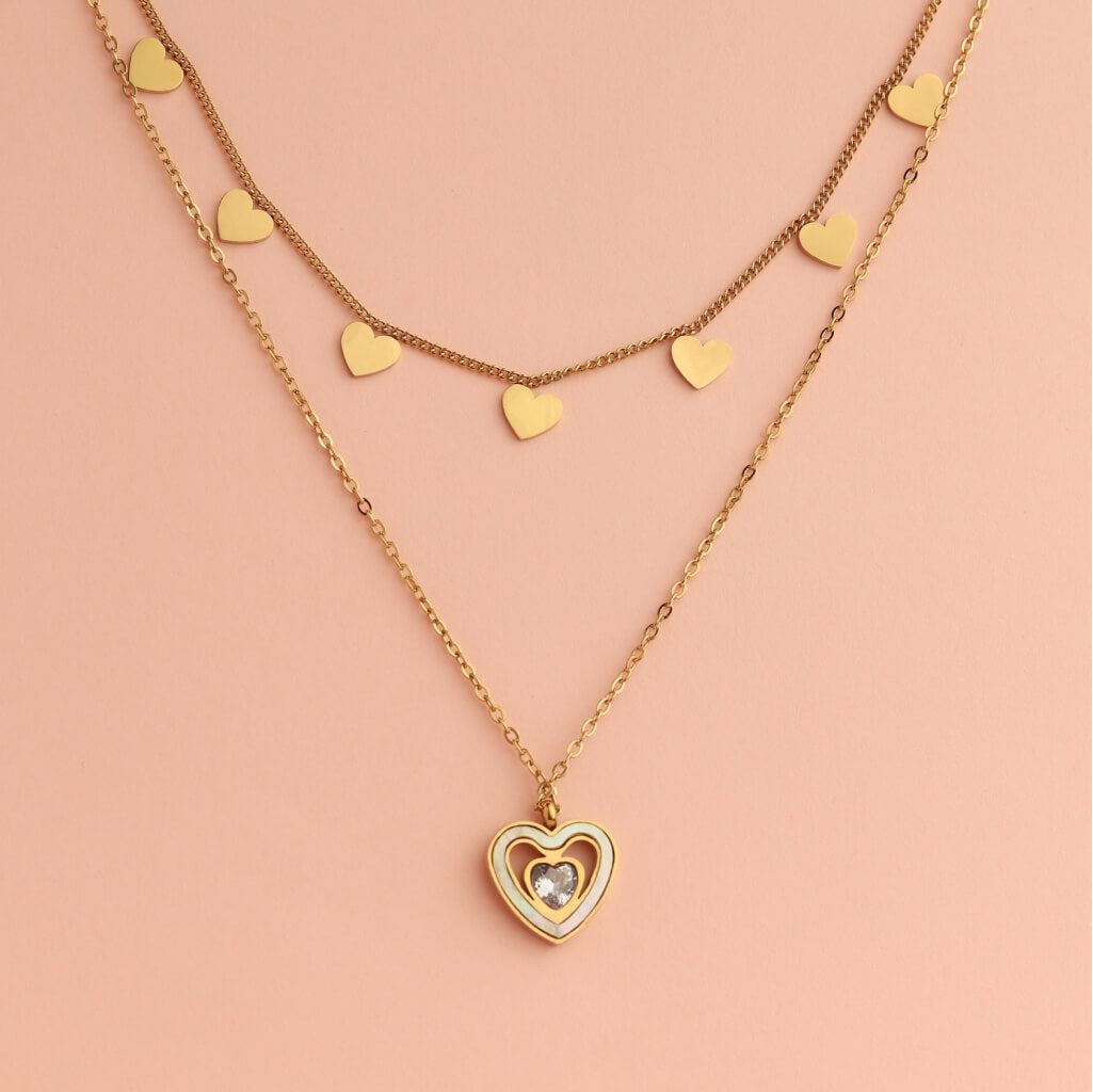 Layered Heart Charm Necklace
