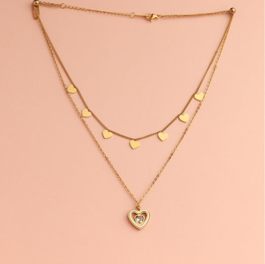 Layered Heart Charm Necklace