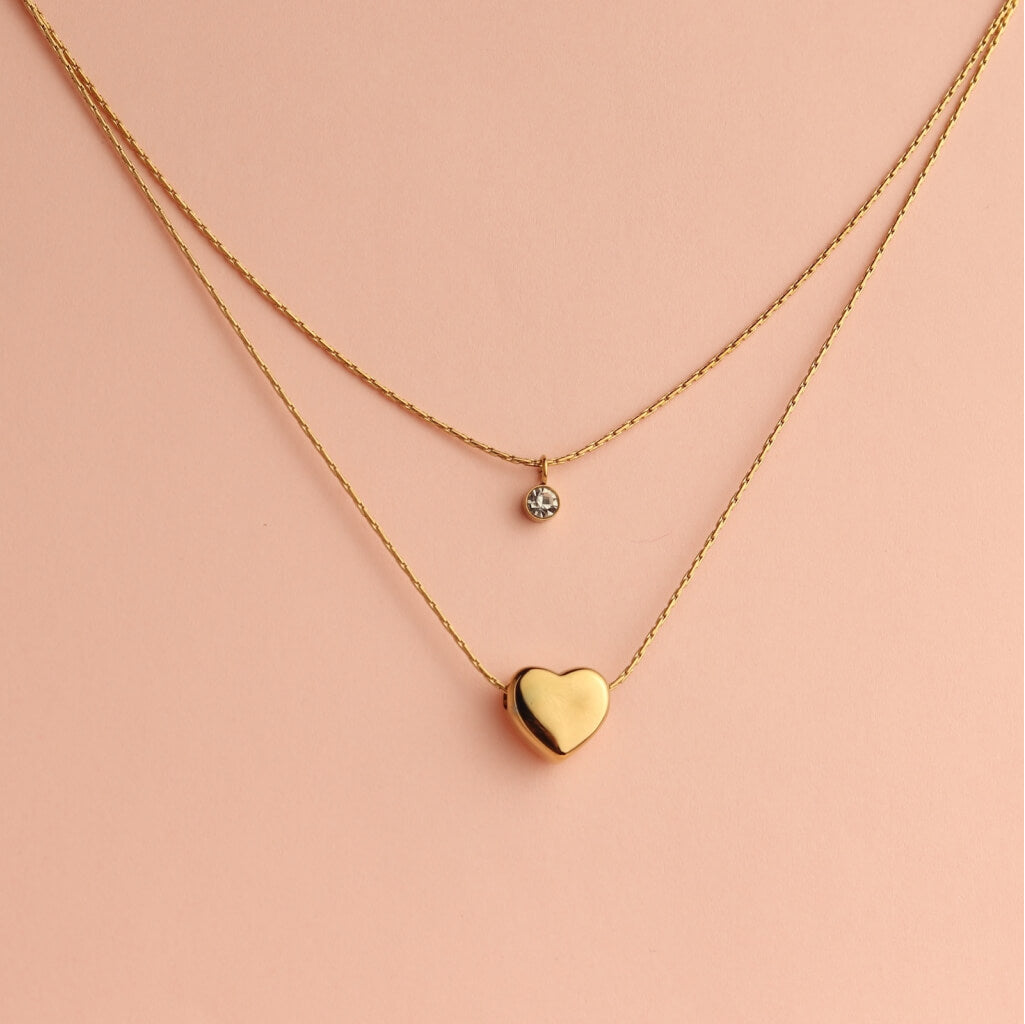 Layered Heart Drop Necklace