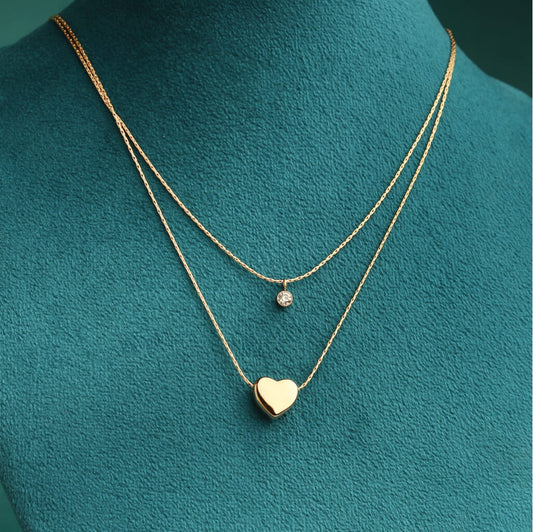 Layered Heart Drop Necklace