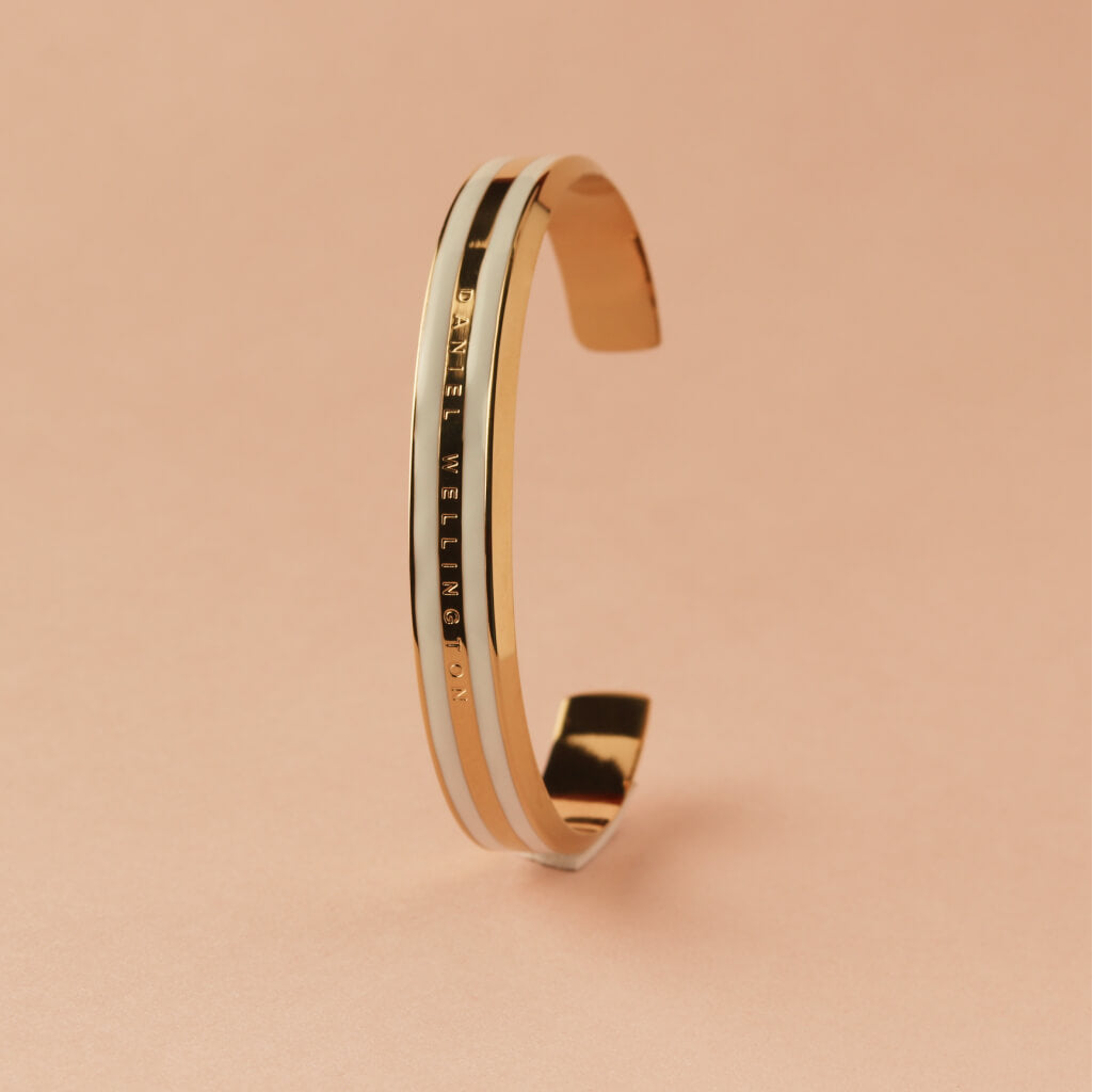 Minimal Luxe Cuff Gold Bracelet with White Enamel