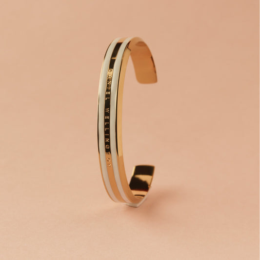 Minimal Luxe Cuff Gold Bracelet with White Enamel