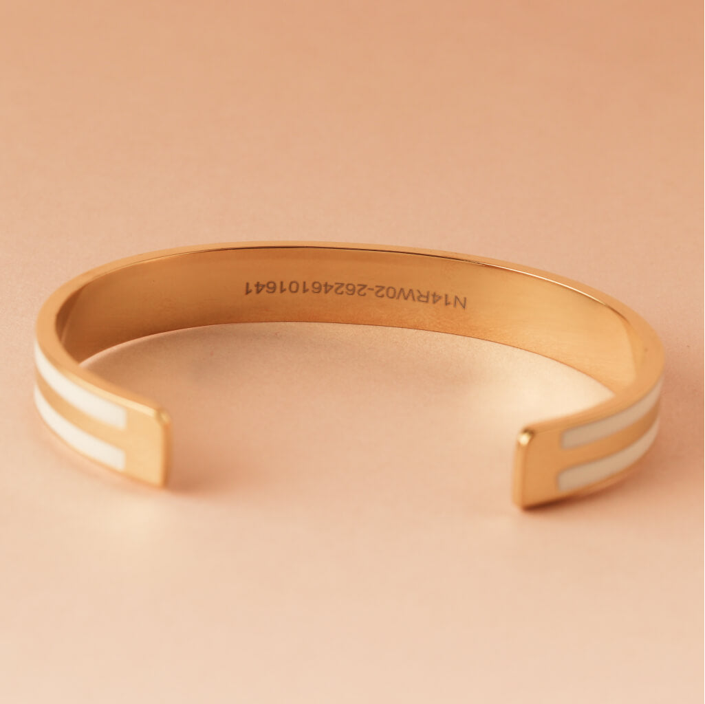 Minimal Luxe Cuff Gold Bracelet with White Enamel