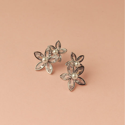 Pearl Bloom Silver Petal Earrings