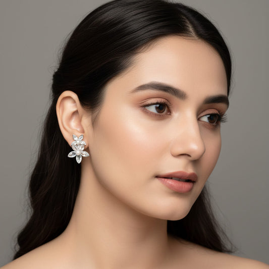 Pearl Bloom Silver Petal Earrings