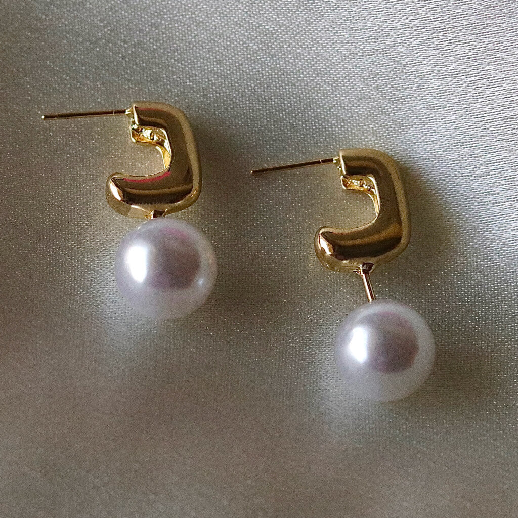 Pearl Drop Classic Hoops Earrings