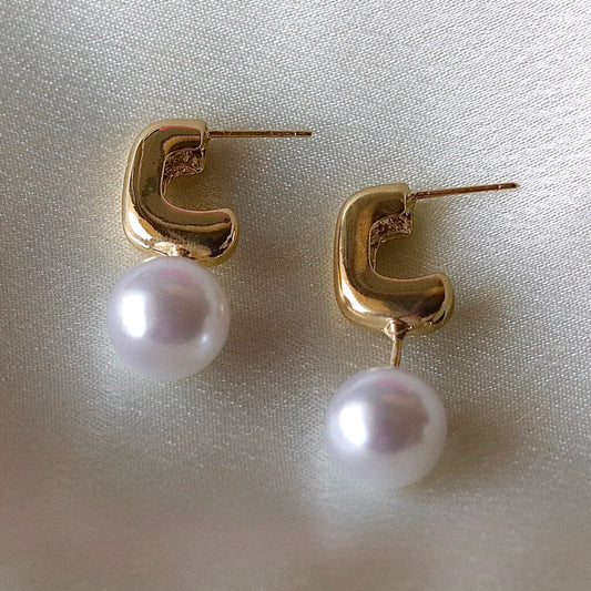 Pearl Drop Classic Hoops Earrings