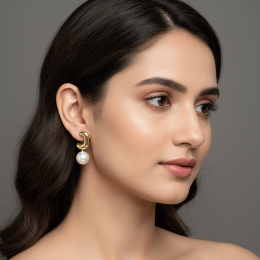Pearl Drop Classic Hoops Earrings