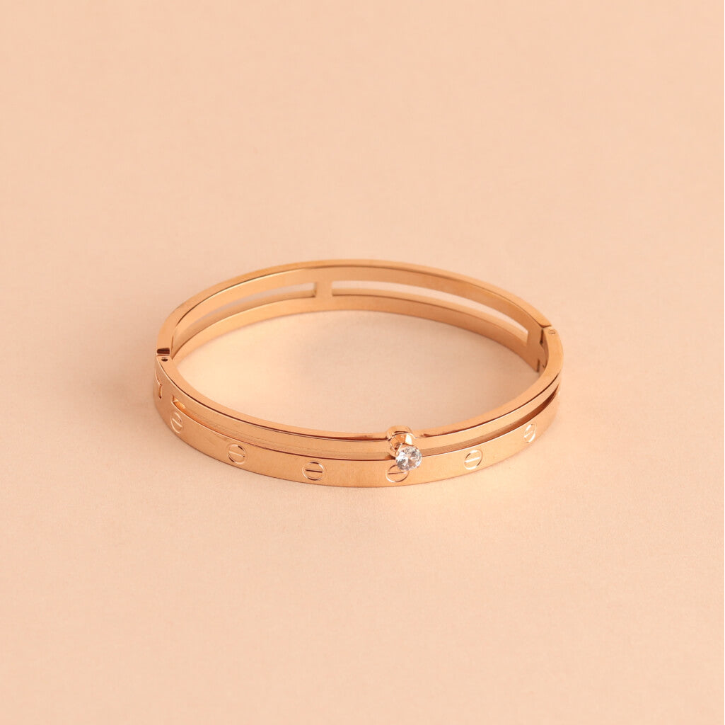 Rose Gold Dual-Band Bracelet with Solitaire Accent