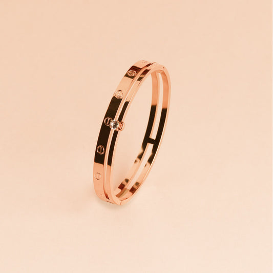 Rose Gold Dual-Band Bracelet with Solitaire Accent