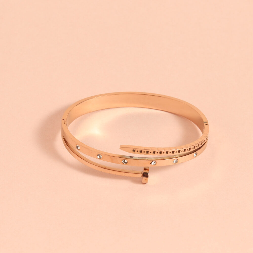 Rose Gold Stainless Steel Bracelet with Crystal Accents