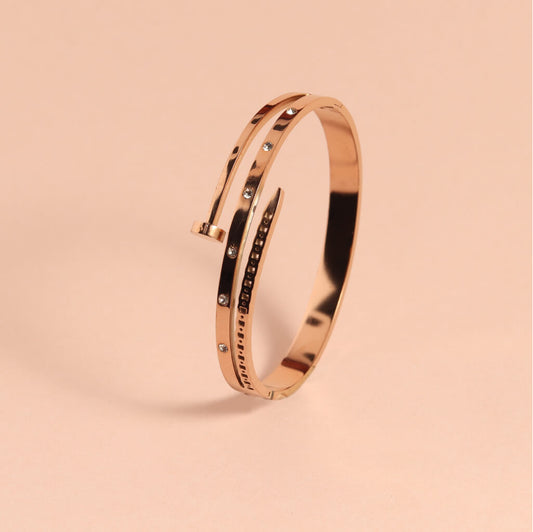 Rose Gold Stainless Steel Bracelet with Crystal Accents