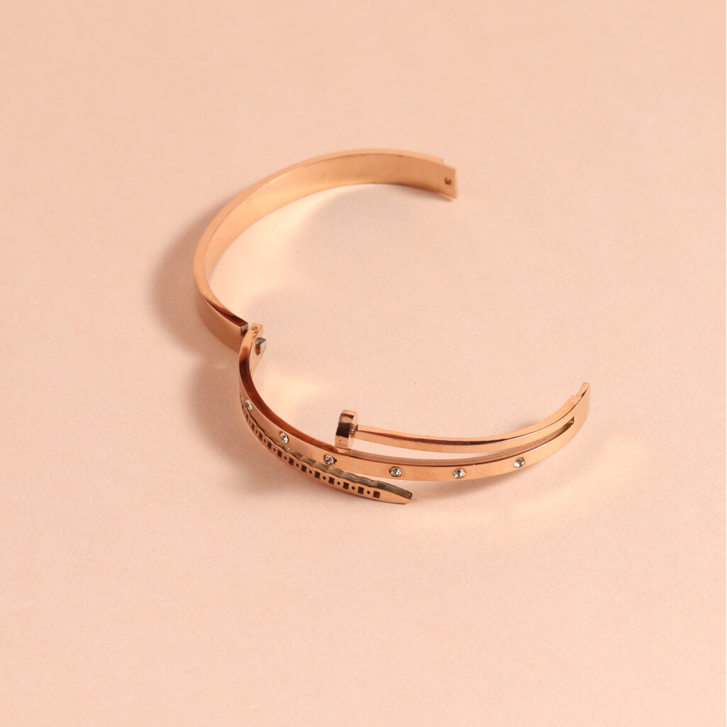 Rose Gold Stainless Steel Bracelet with Crystal Accents