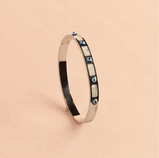 Silver Evil Eye Bracelet with Mother of Pearl Inlay