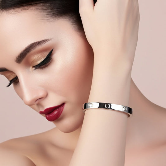 Sleek Silver Bracelet with Crystal Accents