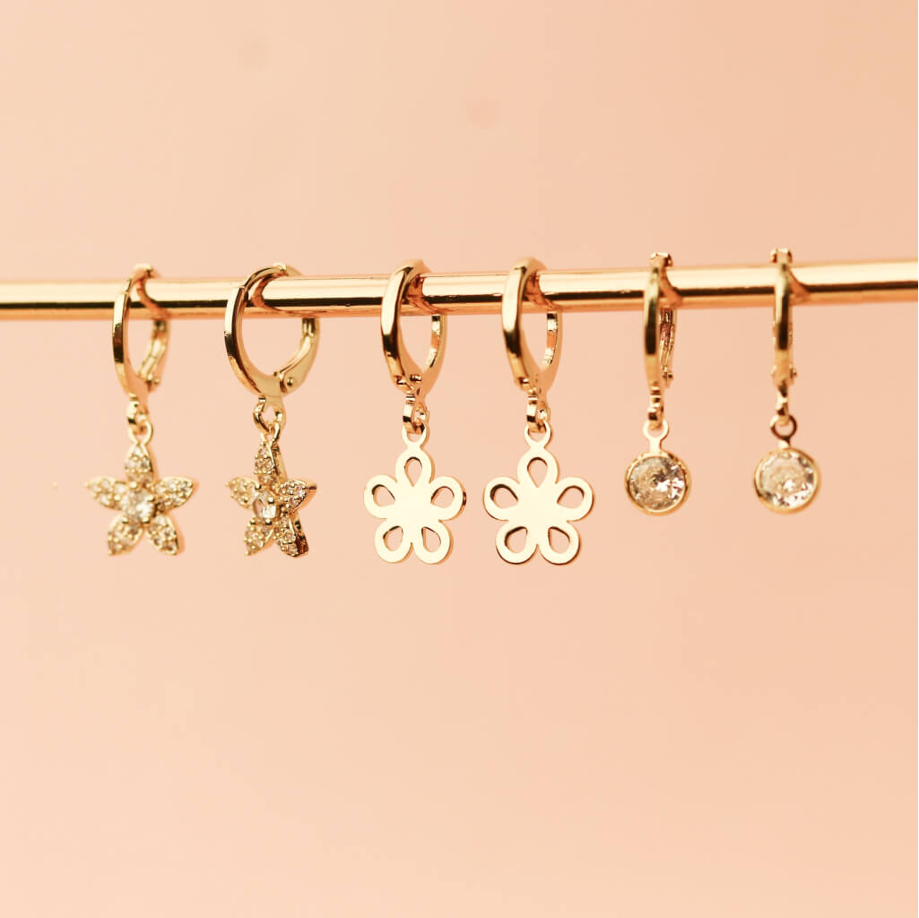 Starlit Bloom Earrings Set – Stars, Flowers & Crystals