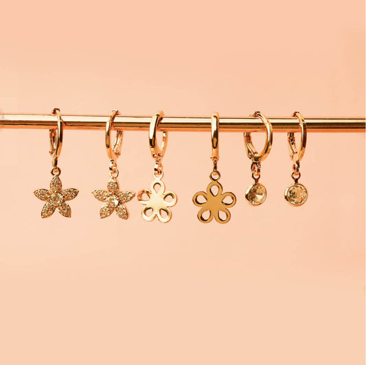 Starlit Bloom Earrings Set – Stars, Flowers & Crystals