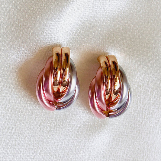 Tricolor Twist Hoops Earrings