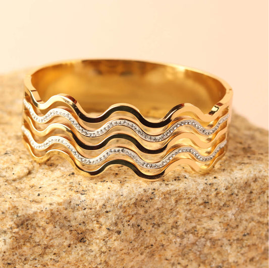 Wave Gleam Layered Gold Plated Bracelet