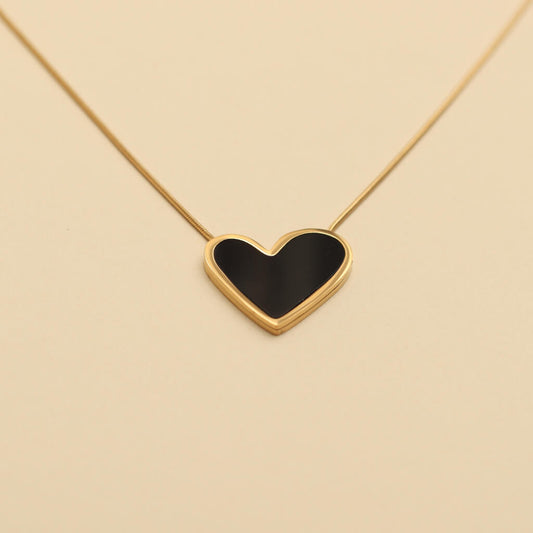 Black Gold Heart Minimal Necklace