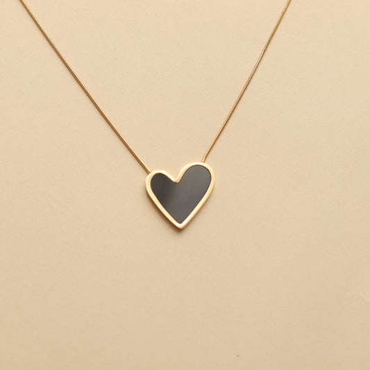 Black Gold Heart Minimal Necklace