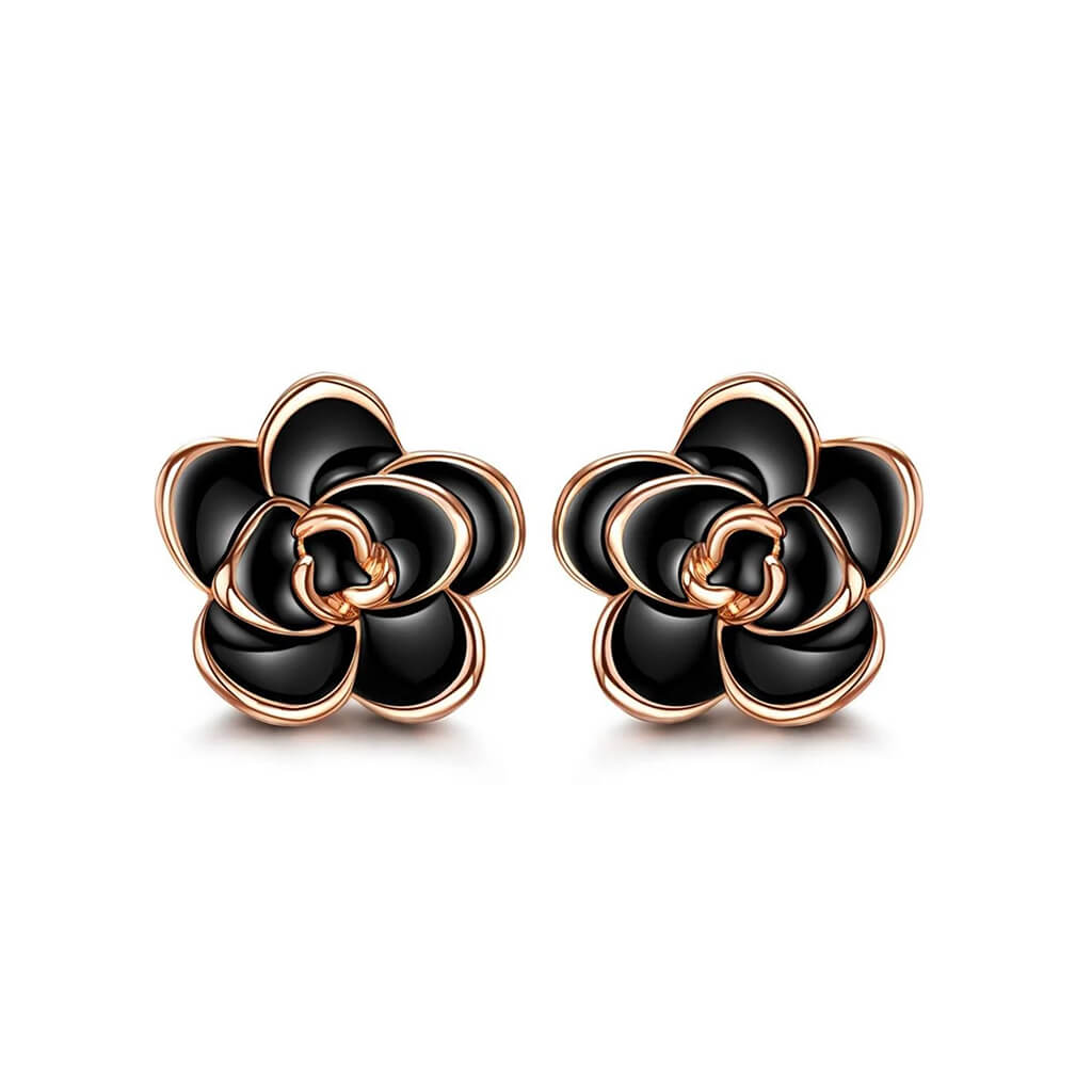 Black Rose Flower Stud Earrings