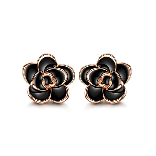 Black Rose Flower Stud Earrings