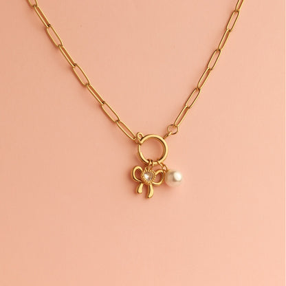 Bow Pearl Charm Necklace