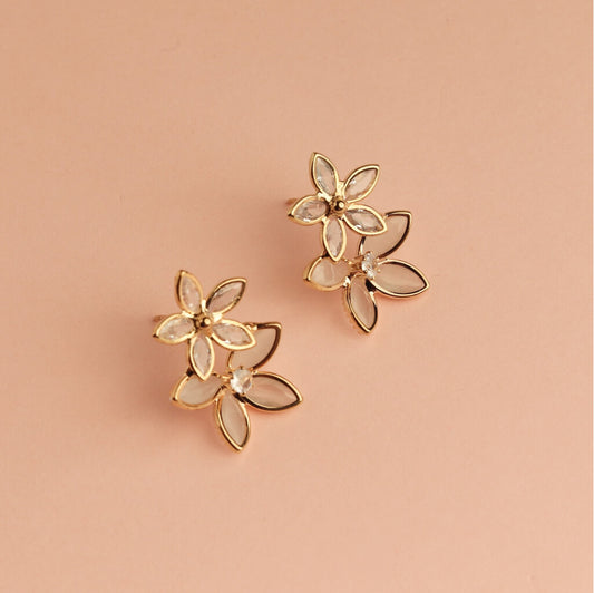 Crystal Bloom Gold Petal Earrings