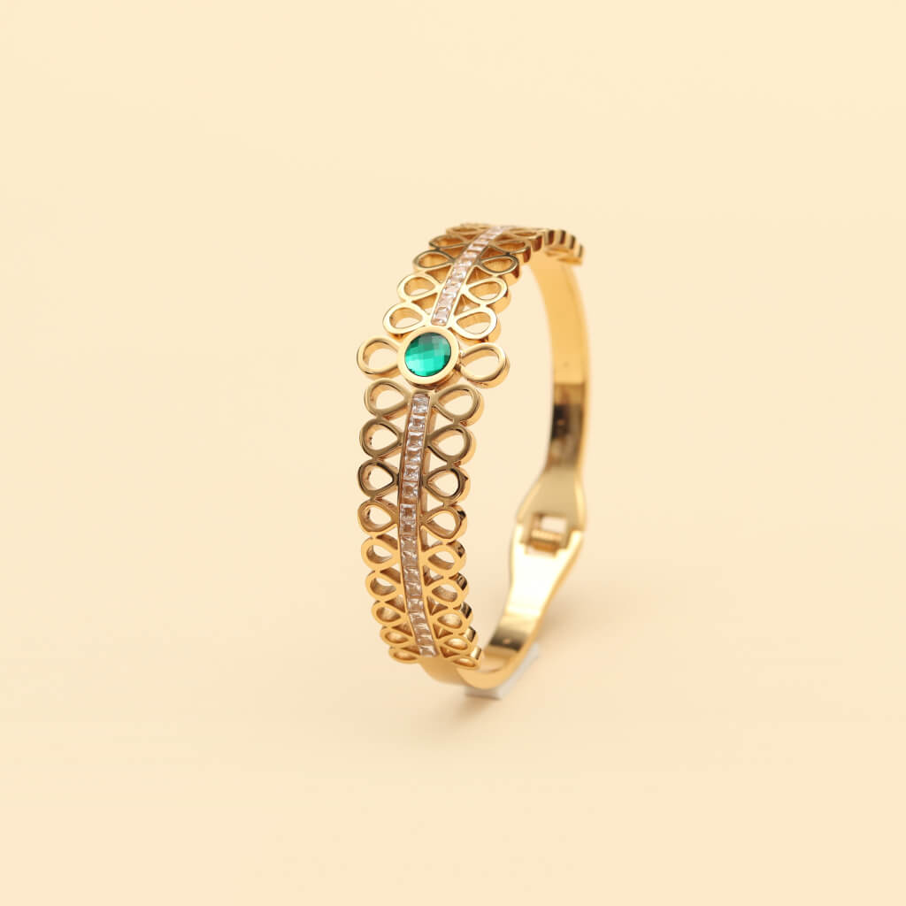 Emerald Green Stone Gold Plated Bracelet