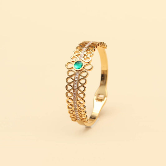Emerald Green Stone Gold Plated Bracelet