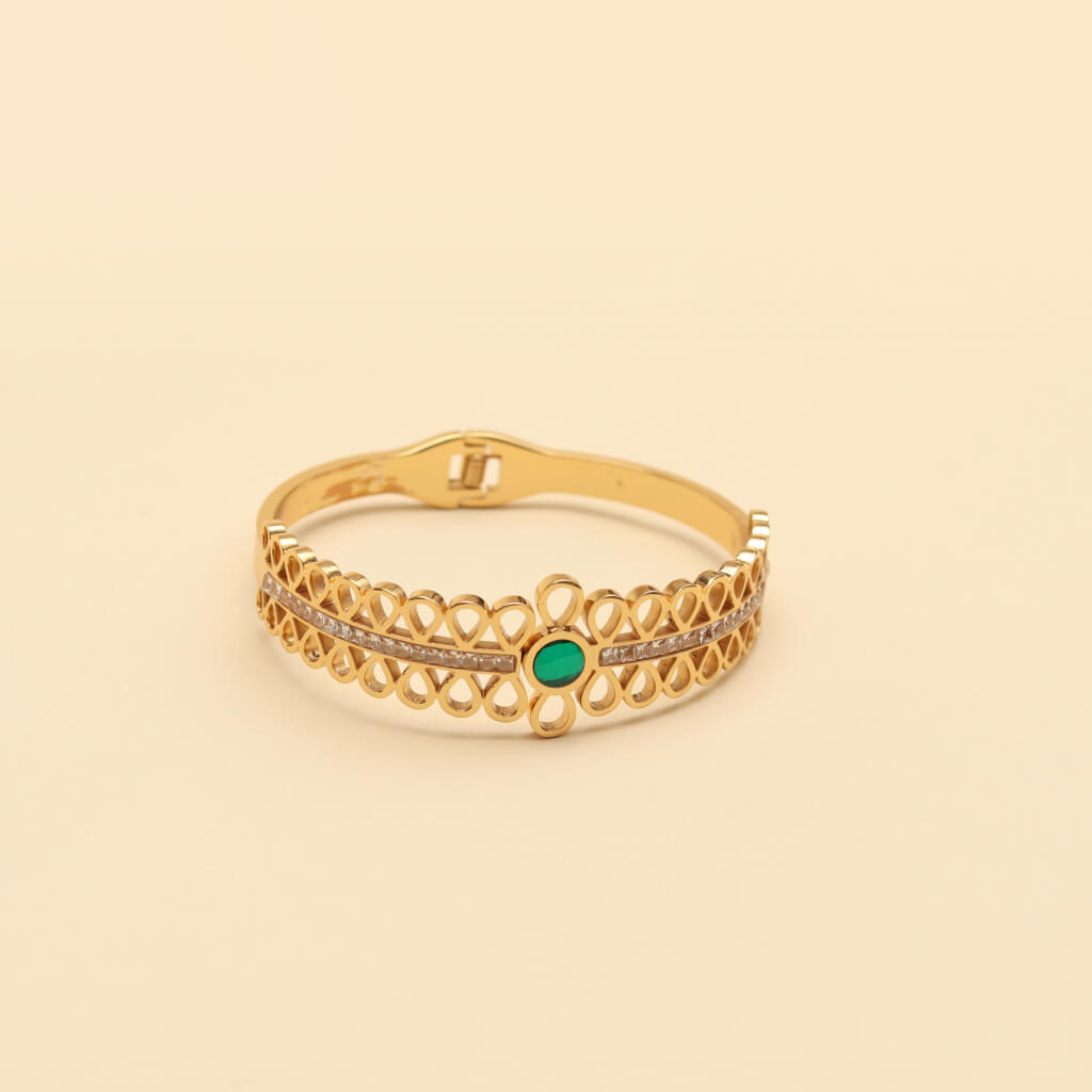 Emerald Green Stone Gold Plated Bracelet