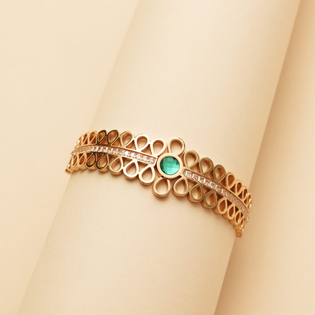 Emerald Green Stone Gold Plated Bracelet