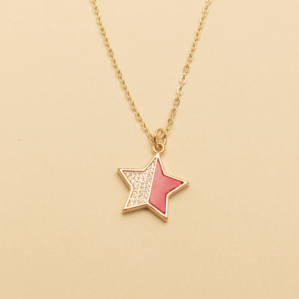 Enamel Dual-Tone Star Charm Necklace